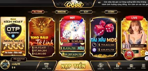 Giao diện game đẹp mắt có tại go88.uk